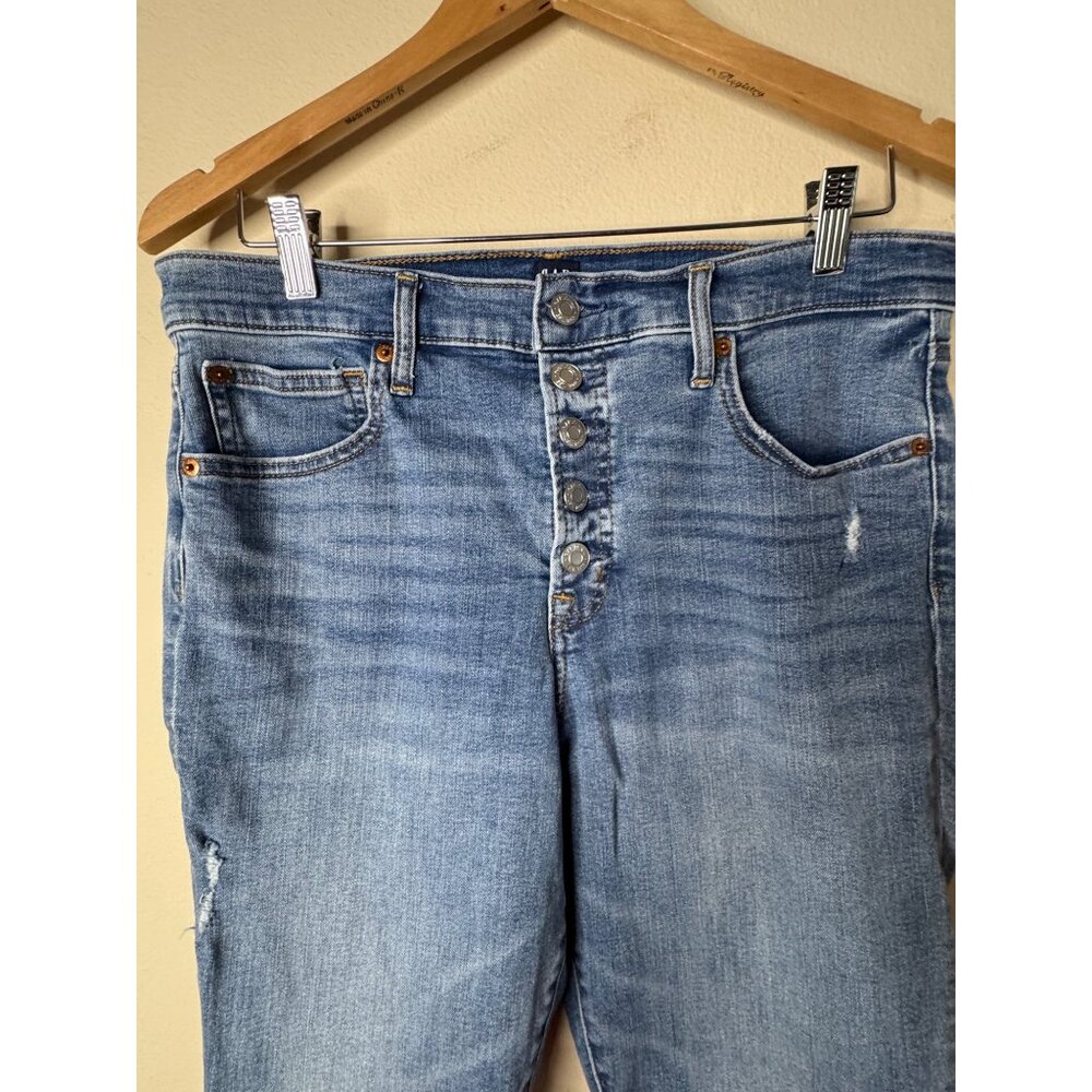 Gap Button Fly High Waist Distressed True Skinny Women's Jeans Size 14/ 32 - Picture 2 of 16